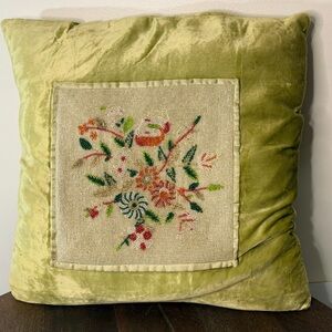 Beaded Green Velvet Throw Pillow